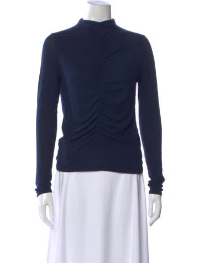 Pre-owned Veronica Beard Mock Neck Long Sleeve Top In Blue
