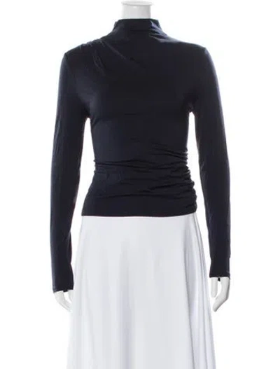 Pre-owned Veronica Beard Mock Neck Long Sleeve Top In Blue