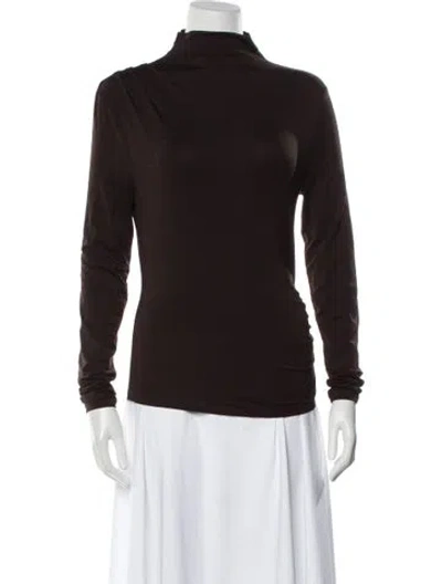 Pre-owned Veronica Beard Mock Neck Long Sleeve Top In Brown