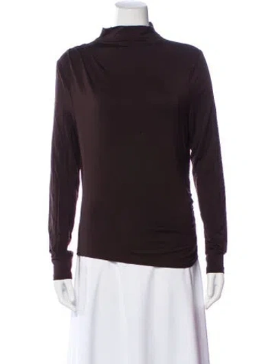 Pre-owned Veronica Beard Mock Neck Long Sleeve Top In Brown