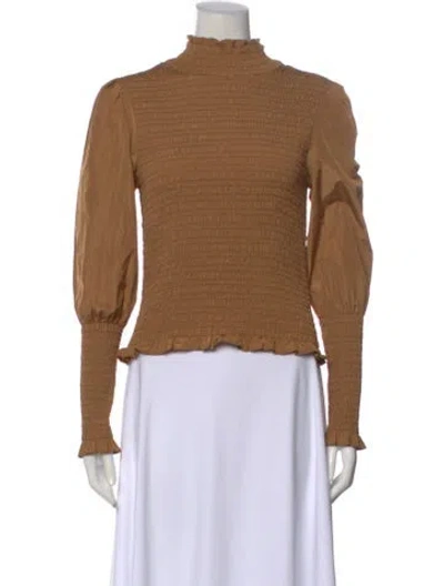 Pre-owned Veronica Beard Mock Neck Long Sleeve Top In Brown