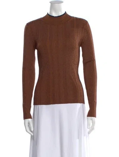 Pre-owned Veronica Beard Mock Neck Long Sleeve Top In Brown