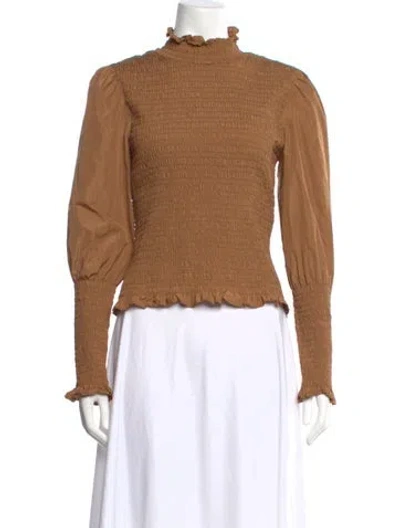 Pre-owned Veronica Beard Mock Neck Long Sleeve Top In Brown