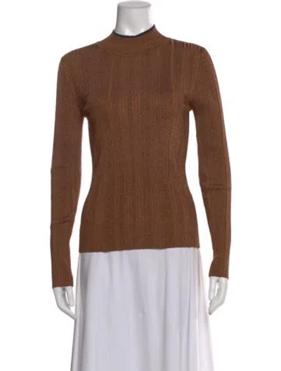 Pre-owned Veronica Beard Mock Neck Long Sleeve Top In Brown