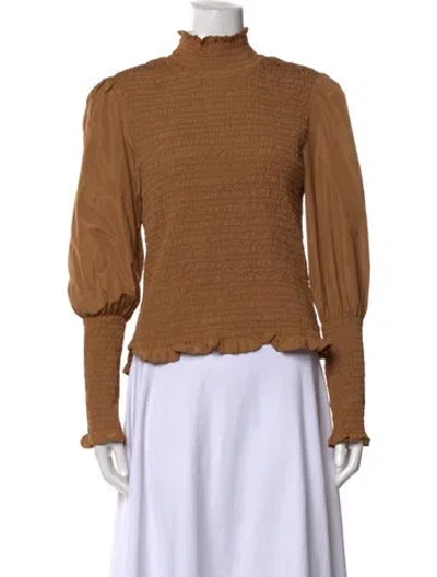 Pre-owned Veronica Beard Mock Neck Long Sleeve Top In Brown