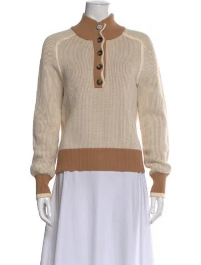 Pre-owned Veronica Beard Mock Neck Long Sleeve Top In Neutral