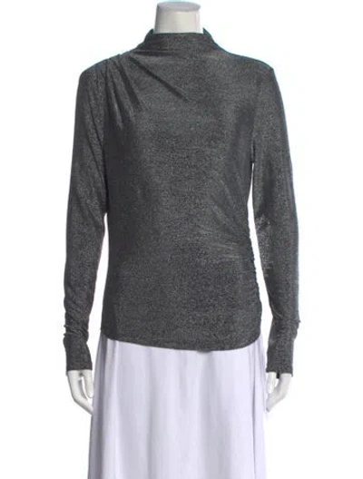 Pre-owned Veronica Beard Mock Neck Long Sleeve Top In Silver