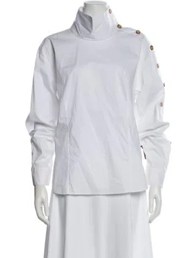 Pre-owned Veronica Beard Mock Neck Long Sleeve Top In White