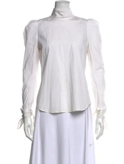 Pre-owned Veronica Beard Mock Neck Long Sleeve Top In White
