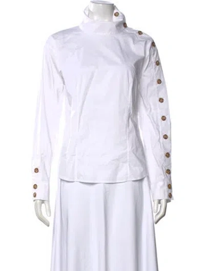 Pre-owned Veronica Beard Mock Neck Long Sleeve Top In White