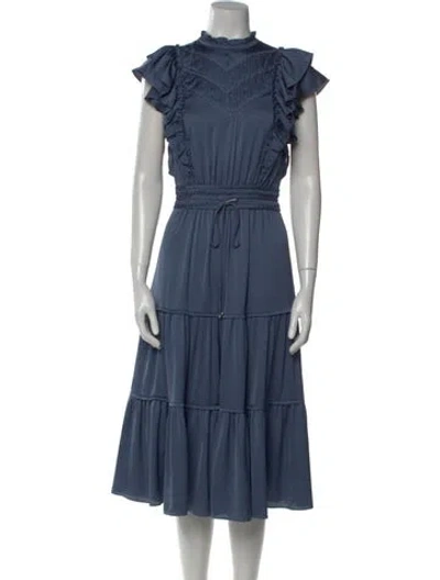Pre-owned Veronica Beard Mock Neck Midi Length Dress In Blue
