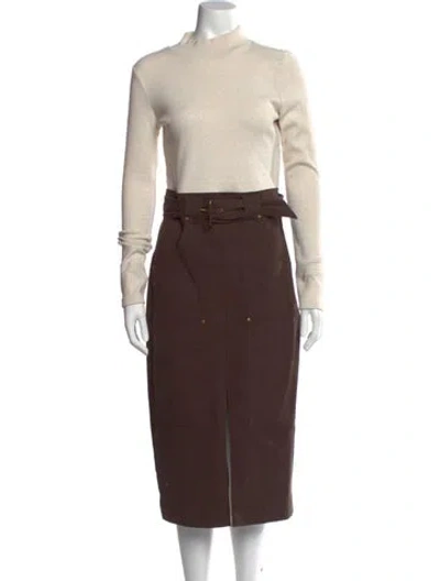 Pre-owned Veronica Beard Mock Neck Midi Length Dress In Brown
