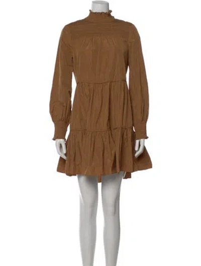 Pre-owned Veronica Beard Mock Neck Mini Dress In Brown