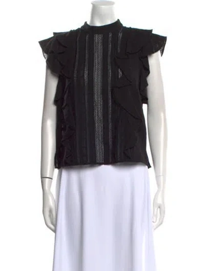 Pre-owned Veronica Beard Mock Neck Short Sleeve Blouse In Black