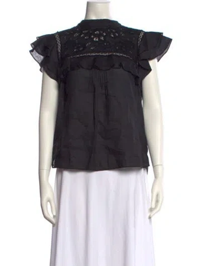 Pre-owned Veronica Beard Mock Neck Short Sleeve Blouse In Black