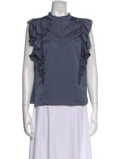 Pre-owned Veronica Beard Mock Neck Short Sleeve Blouse In Blue