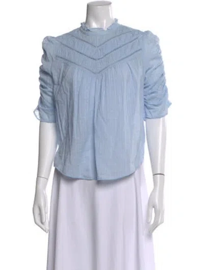 Pre-owned Veronica Beard Mock Neck Short Sleeve Blouse In Blue