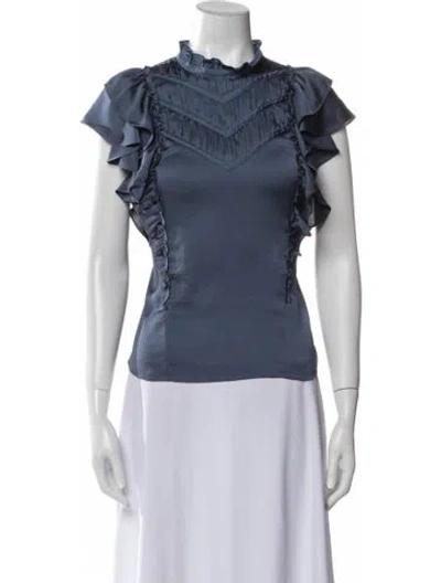 Pre-owned Veronica Beard Mock Neck Short Sleeve Blouse In Multi
