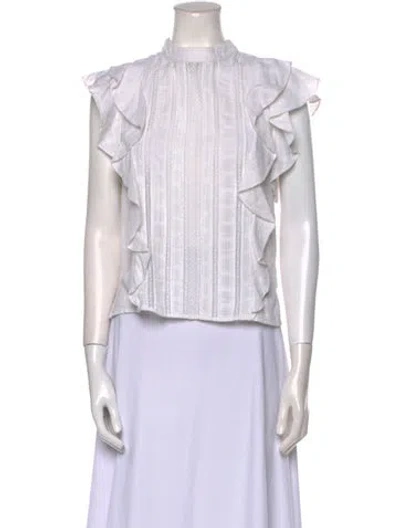 Pre-owned Veronica Beard Mock Neck Short Sleeve Blouse In Neutral