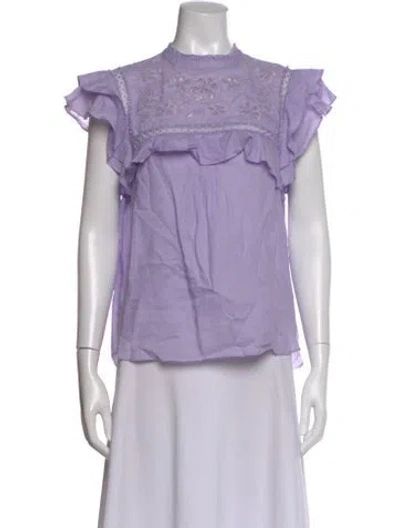 Pre-owned Veronica Beard Mock Neck Short Sleeve Blouse In Purple