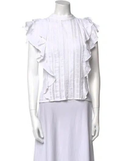 Pre-owned Veronica Beard Mock Neck Short Sleeve Blouse In White