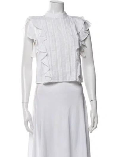 Pre-owned Veronica Beard Mock Neck Short Sleeve Blouse In White