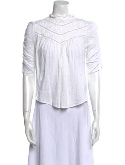 Pre-owned Veronica Beard Mock Neck Short Sleeve Button-up Top In White