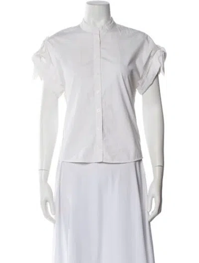 Pre-owned Veronica Beard Mock Neck Short Sleeve Button-up Top In White