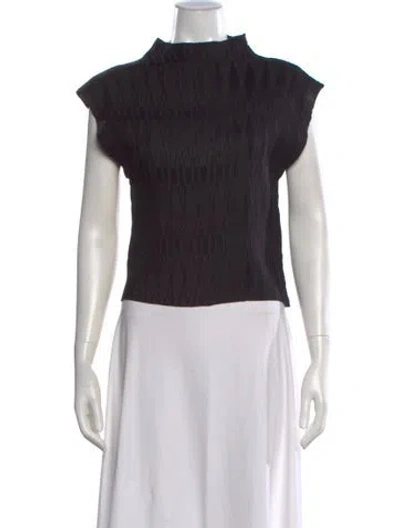 Pre-owned Veronica Beard Mock Neck Short Sleeve Top In Black