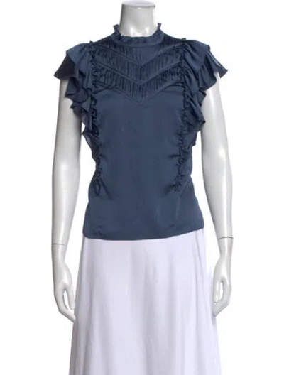 Pre-owned Veronica Beard Mock Neck Short Sleeve Top In Blue