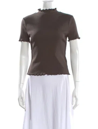 Pre-owned Veronica Beard Mock Neck Short Sleeve Top In Brown