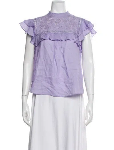 Pre-owned Veronica Beard Mock Neck Short Sleeve Top In Purple
