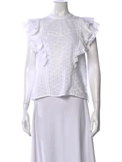 Pre-owned Veronica Beard Mock Neck Short Sleeve Top In White