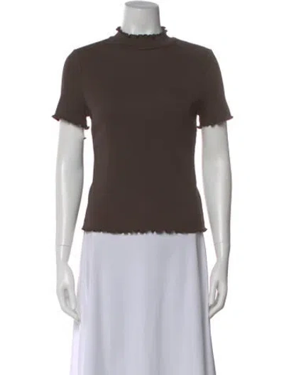 Pre-owned Veronica Beard Mock Neck Short Sleeve T-shirt In Brown