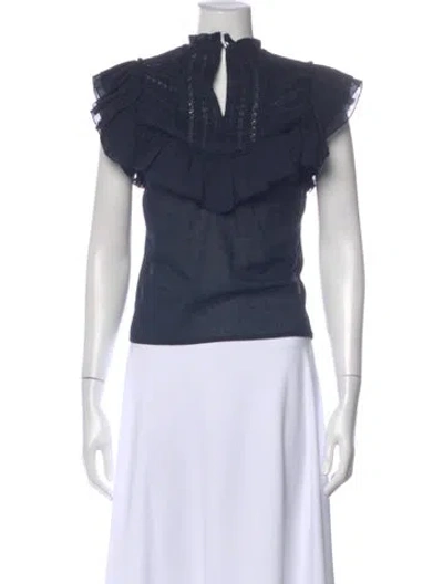 Pre-owned Veronica Beard Mock Neck Sleeveless Blouse In Blue