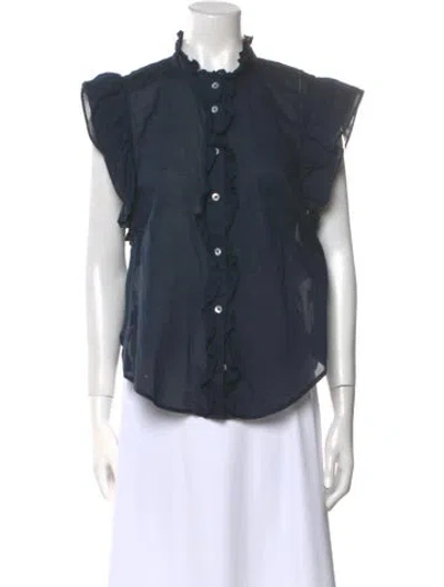 Pre-owned Veronica Beard Mock Neck Sleeveless Button-up Top In Blue