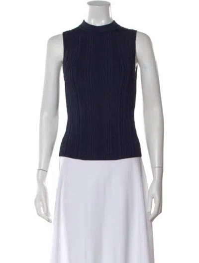 Pre-owned Veronica Beard Mock Neck Sleeveless Top In Blue