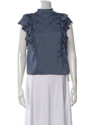 Pre-owned Veronica Beard Mock Neck Sleeveless Top In Blue