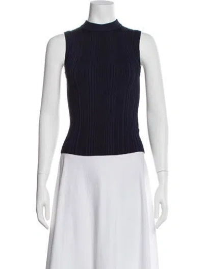 Pre-owned Veronica Beard Mock Neck Sleeveless Top In Blue