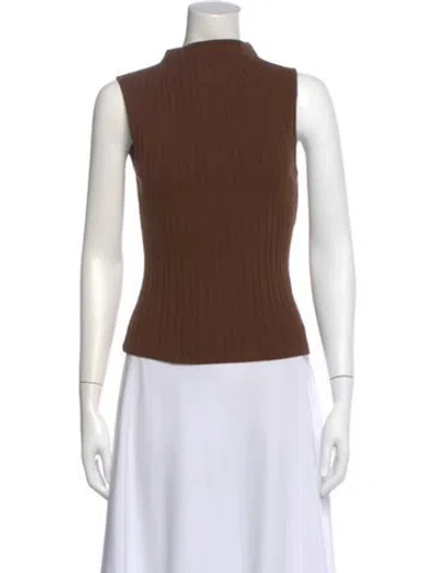 Pre-owned Veronica Beard Mock Neck Sleeveless Top In Brown