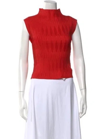 Pre-owned Veronica Beard Mock Neck Sleeveless Top In Red