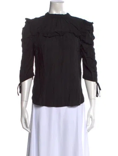 Pre-owned Veronica Beard Mock Neck Three-quarter Sleeve Blouse In Black