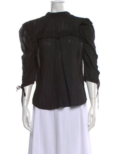 Pre-owned Veronica Beard Mock Neck Three-quarter Sleeve Blouse In Black