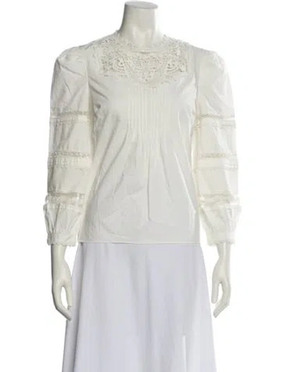 Pre-owned Veronica Beard Mock Neck Three-quarter Sleeve Blouse In White