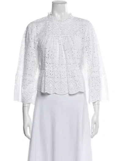 Pre-owned Veronica Beard Mock Neck Three-quarter Sleeve Blouse In White