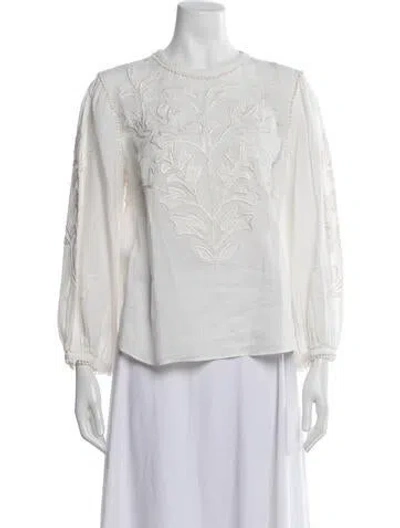 Pre-owned Veronica Beard Mock Neck Three-quarter Sleeve Blouse In White