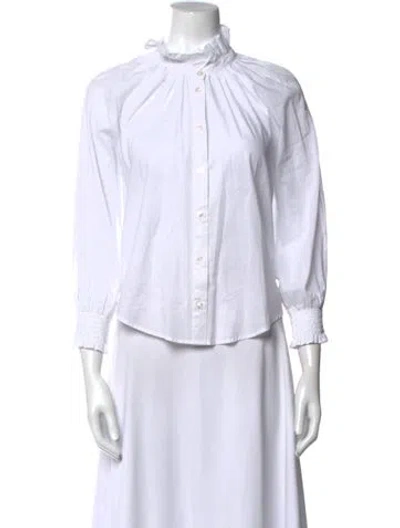 Pre-owned Veronica Beard Mock Neck Three-quarter Sleeve Button-up Top In White