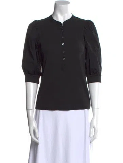 Pre-owned Veronica Beard Mock Neck Three-quarter Sleeve Polo In Black