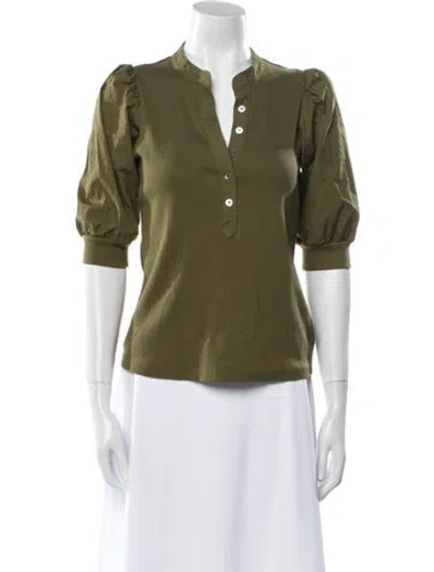 Pre-owned Veronica Beard Mock Neck Three-quarter Sleeve Polo In Green