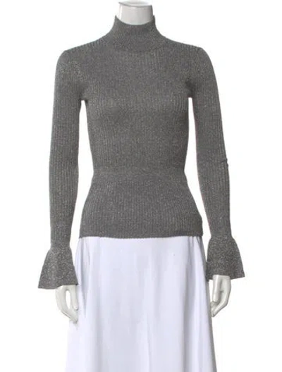 Pre-owned Veronica Beard Mock Neck Three-quarter Sleeve Sweatshirt In Grey/metallic